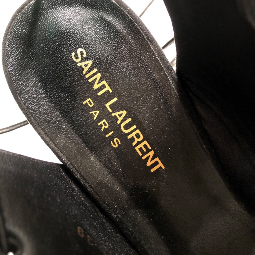 💛Saint Laurent Blk Suede Block Heel Lace Sandals - Picture 7 of 12